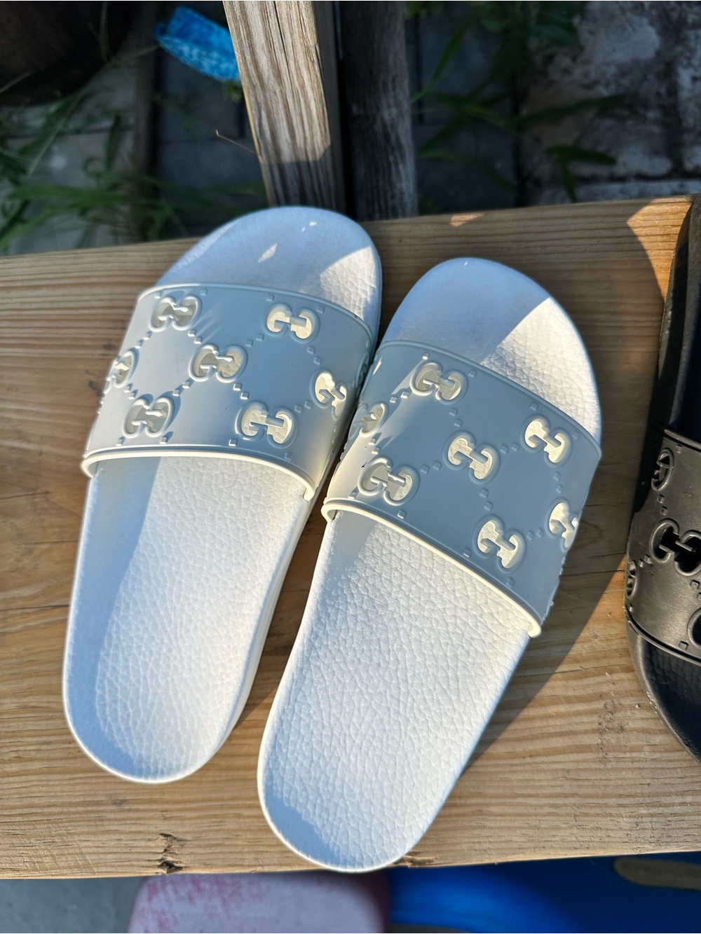 Gucci White GG Embossed Slide Sandals